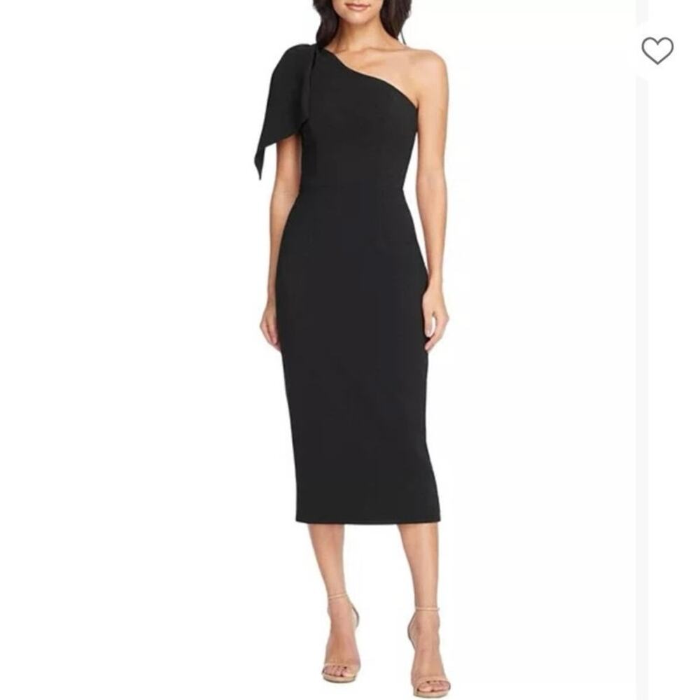 Womens Dress the Population Tiffany One Shoulder Bow Midi Dress Black Size M